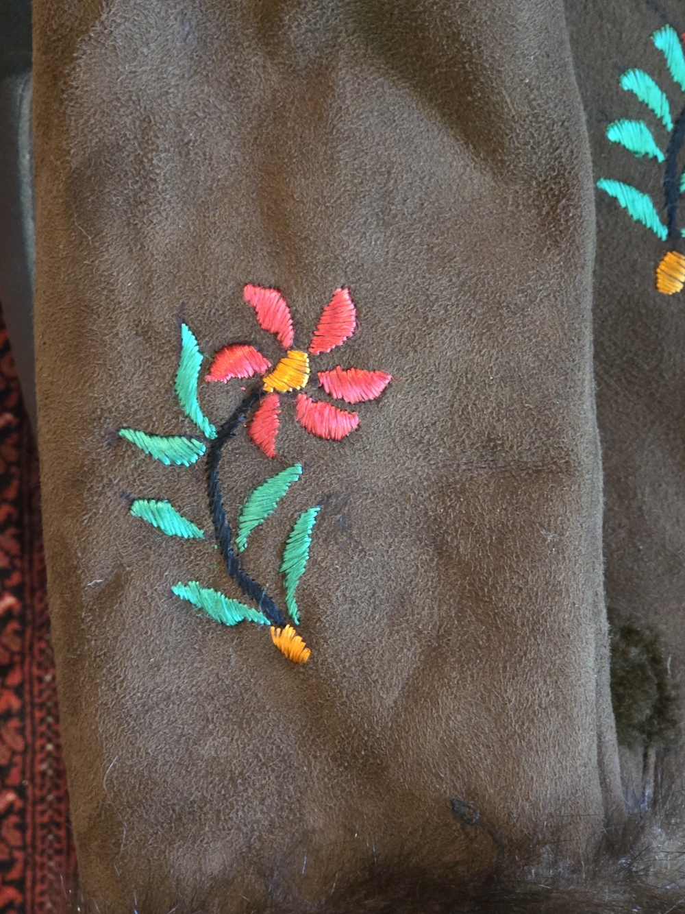 Embroidered Suede Teddy Jacket with Fur Trim - Picture 2 of 7